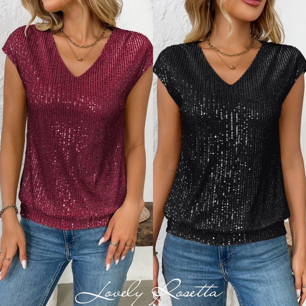 Burgundy Sequin V-Neck Top